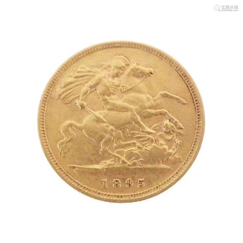 Queen Victoria gold half sovereign, 1895, old veiled head