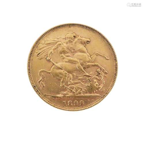 Queen Victoria gold sovereign, 1899, old veiled head