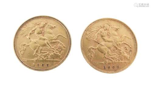 Two Edward VII gold half sovereigns, 1906 and 1909