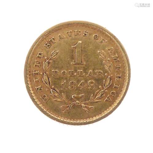 United States of America gold one dollar coin, 1849