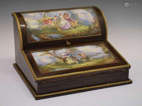 19th Century rosewood and porcelain mounted stationery box