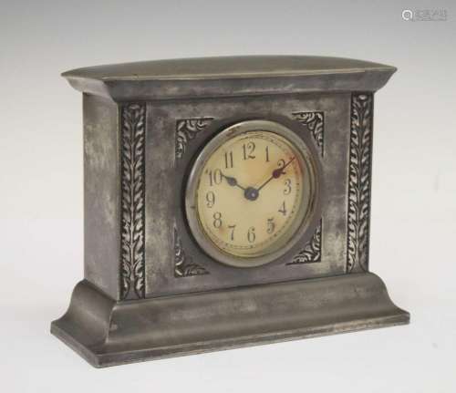 Arts & Crafts Liberty type English Pewter mantel clock 0...
