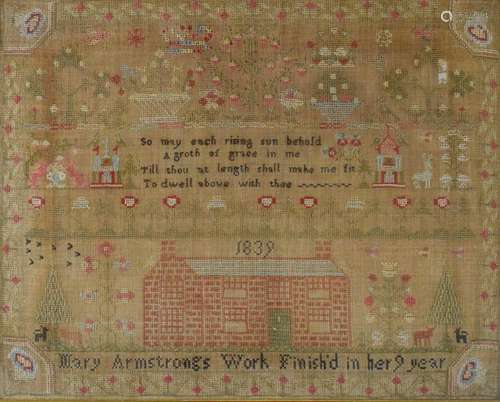 Early Victorian needlework sampler, Mary Armstrong 1839