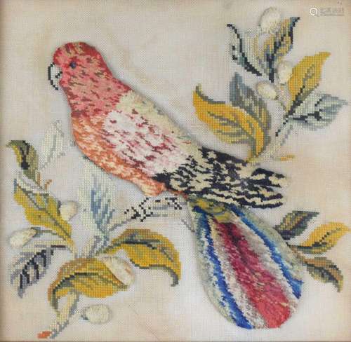 Victorian woolwork textile study of a parrot