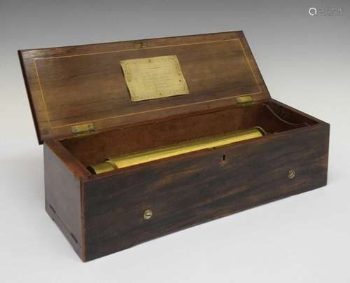 Late 19th Century rosewood-cased cylinder musical box