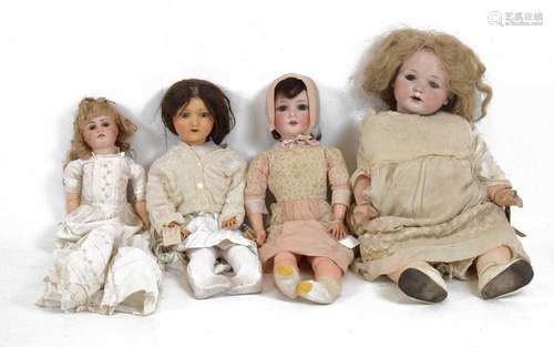 Four early 20th Century German bisque headed dolls