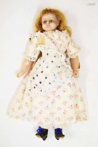 19th Century wax shoulder head doll, attributed to Pierotti