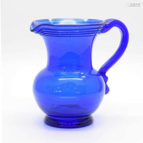 Late 18th Century Bristol Blue glass jug, base signed Wadham...