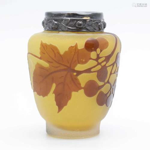 Galle small cameo glass vase having leaf decoration and whit...