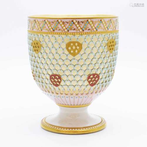 Royal Worcester pedestal cup, in the manner of George Owen