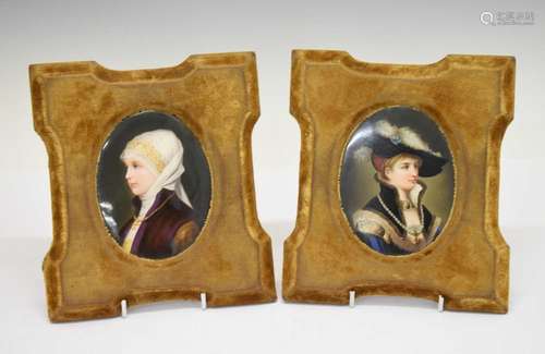 Pair of late 19th Century painted porcelain oval plaques