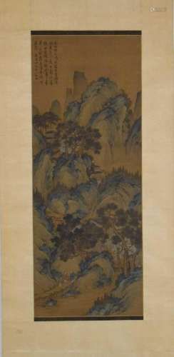 Chinese watercolour on silk scroll painting