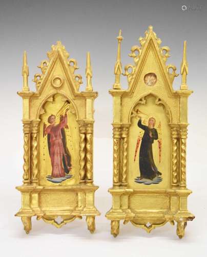 After Fra Angelico - Pair of Italian Renaissance Revival oil...