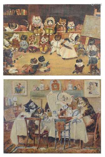 Follower of Louis Wain - Pair of oils on canvas