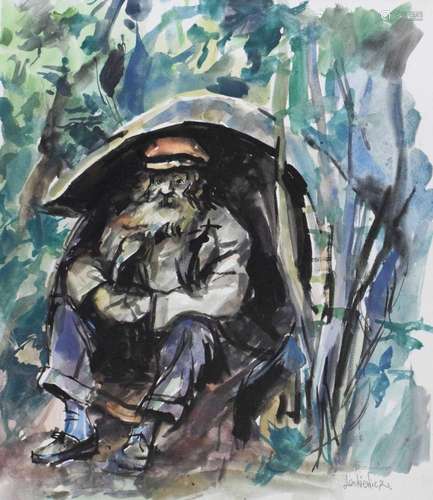 Robert Oscar Lenkiewicz (1941-2002) - Watercolour - Diogenes...