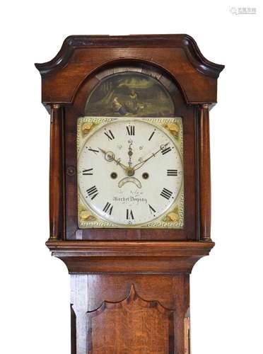 Late George III oak and mahogany-cased 8-day painted dial lo...