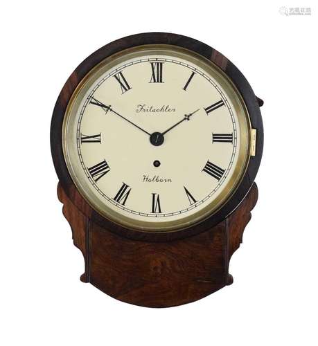 Victorian rosewood single-fusee wall clock of small proporti...