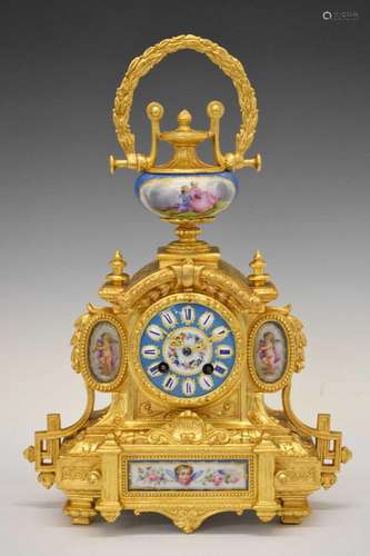 Dated mid 19th Century French porcelain and gilt metal mante...