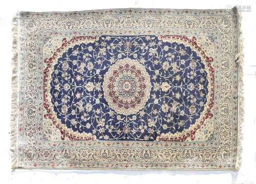 Persian wool rug, Tabriz type, blue ground