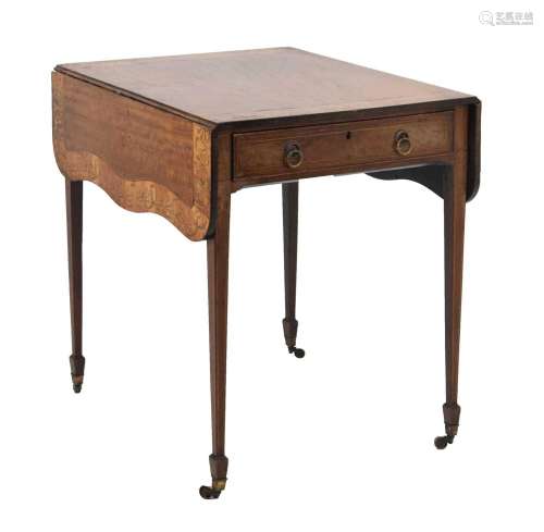 Late George III inlaid mahogany serpentine Pembroke table