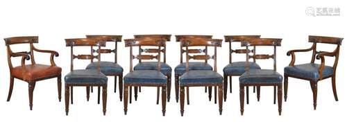 Set of ten William IV mahogany dining chairs