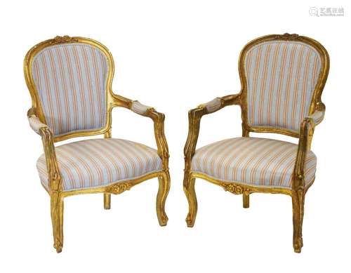 Pair of Louis XVI style giltwood fauteils