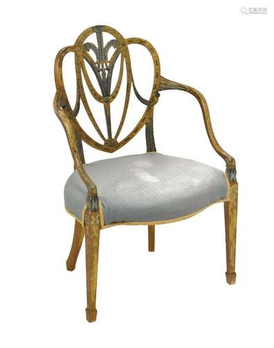 George III open armchair, circa 1800, gilded and painted wit...