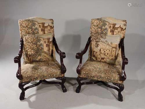 Pair of open armchairs - castle upholstery