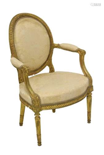 Stamped late 19th Century giltwood open armchair, Charles Me...