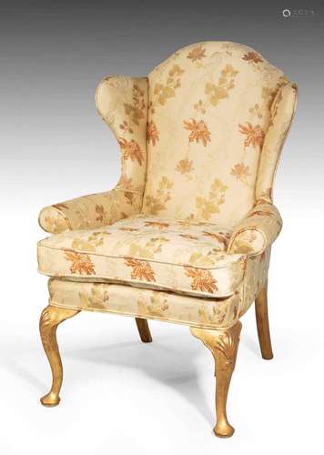 Early 20th Century giltwood wing armchair