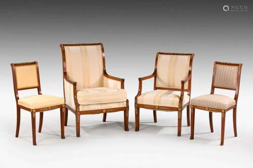 Set of four (2 + 2 arm) French Empire style chairs