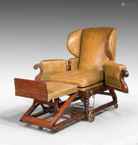 Victorian J. Ward patent adjustable chair, tan hide