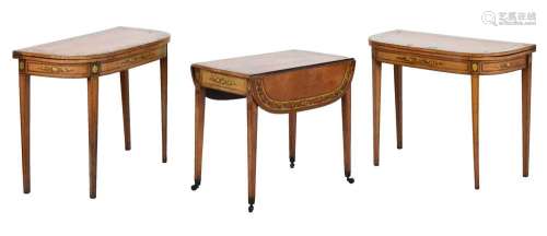 Rare suite of three early 19th Century painted satinwood tab...