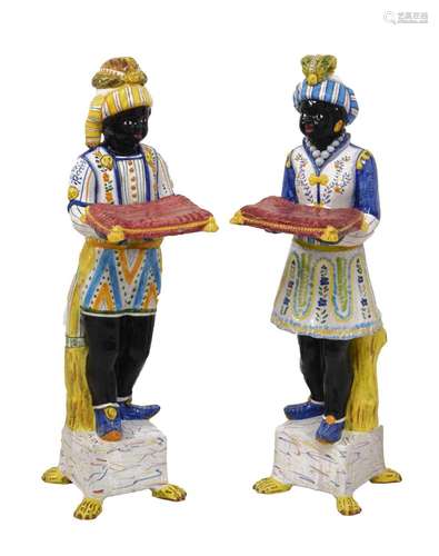 20th Century French faience blackamoor figures