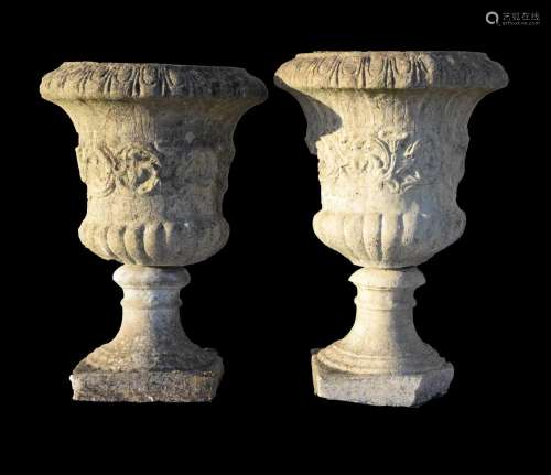 Pair of composite stone pedestal planters