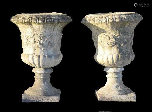 Pair of composite stone pedestal planters