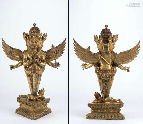 清代 藏传铜鎏金护法像