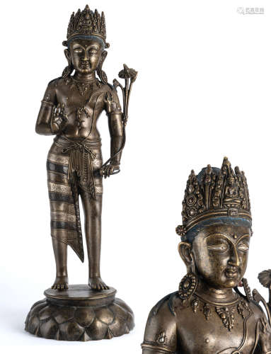 尼泊尔风格 合金铜嵌银宝冠佛站像