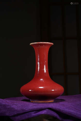 清代 红釉荸荠瓶