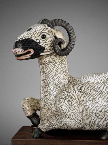 A CLOISONNÉ ENAMEL FIGURE OF A RAM, 18TH CENTURY