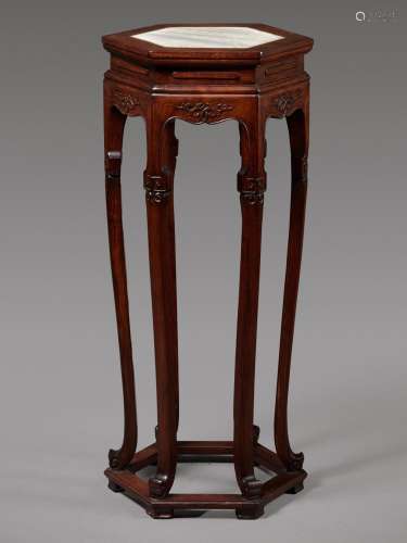 A MARBLE-INSET LACQUERED HARDWOOD INCENSE STAND, XIANGJI, 19...