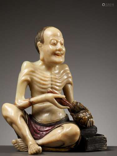 A SOAPSTONE FIGURE OF VIJRAPUTRA, MID-QING DYNASTY