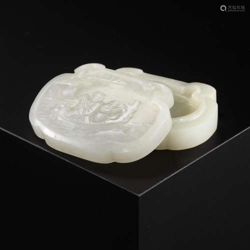A WHITE JADE ‘ZHANG QIAN’ COVER OF A BOX, CHINA, 18TH CENTUR...