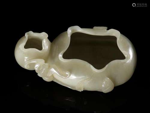 A PALE CELADON JADE ‘BAT AND LOTUS’ DOUBLE BRUSHWASHER, BIXI...