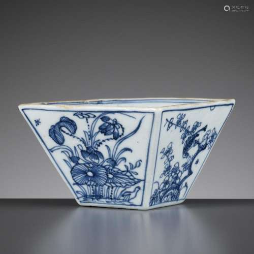 A BLUE AND WHITE ‘FOUR SEASONAL FLOWERS’ SQUARE BOWL, KANGXI...