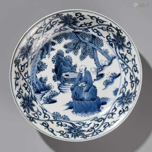 A BLUE AND WHITE ‘LUOHAN’ DISH, JIAJING MARK, QING DYNASTY