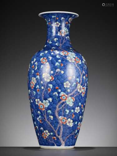 A DOUCAI ‘CRACKED ICE AND PRUNUS’ BALUSTER VASE, LATE QING D...