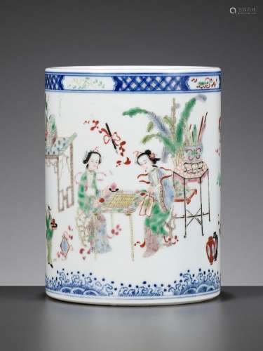 A REMARKABLY FINE FAMILLE ROSE BRUSHPOT, BITONG, LATE QING T...