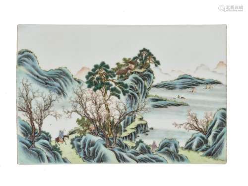 A FAMILLE ROSE ‘LANDSCAPE’ PLAQUE, LATE QING DYNASTY TO REPU...