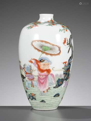 A VERY FINE FAMILLE ROSE ‘BOYS AT PLAY’ VASE, MEIPING, REPUB...